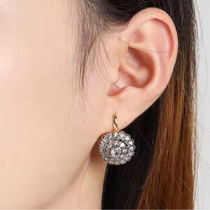 Gold and Silver Floral Drop Earrings in English Lock CZ stones- Women's Jewelry